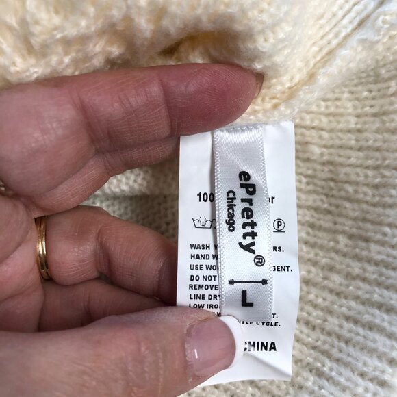 Epretty Cream Textured Knit Pullover Sweater Womens Size Large Long Sleeve NEW - Picture 6 of 9